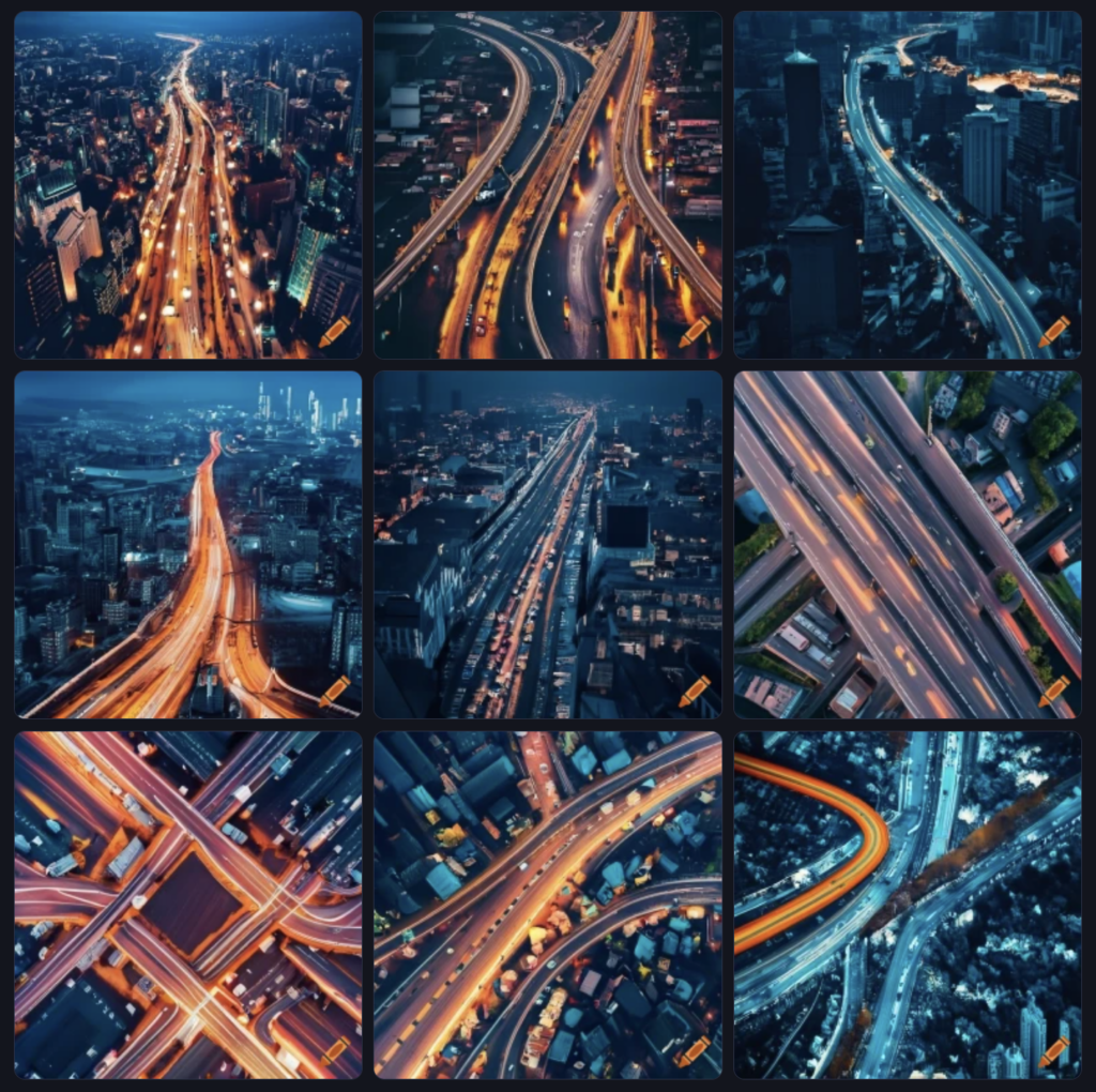 Image prompt: busy highway aerial view